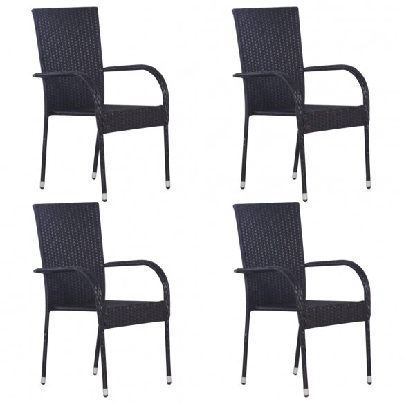 Chaises empilables d'extérieur 4 pcs Résine tressée Noir