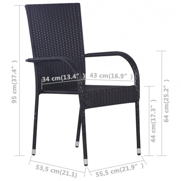 Chaises empilables d'extérieur 4 pcs Résine tressée Noir