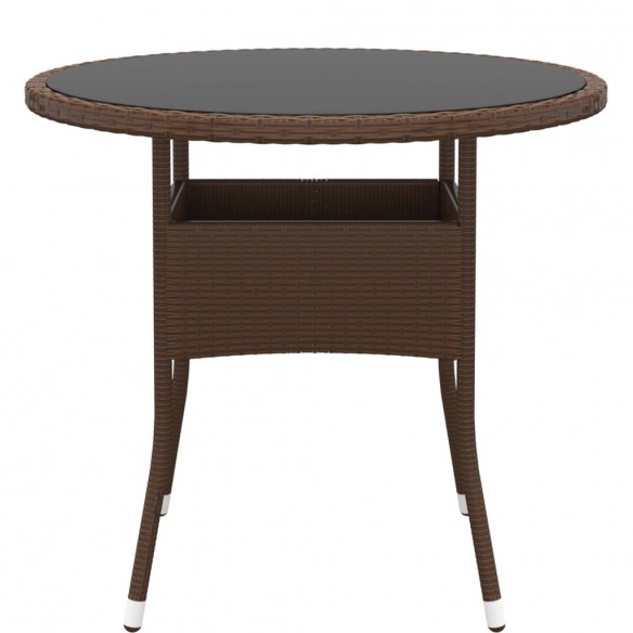 Table de jardin Ø80x75 cm Verre trempé/résine tressée Marron