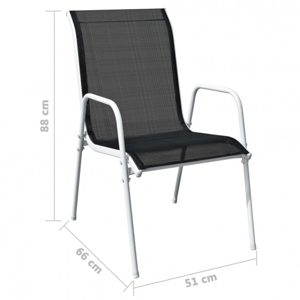 Chaises empilables de jardin 2 pcs Acier et textilène Noir