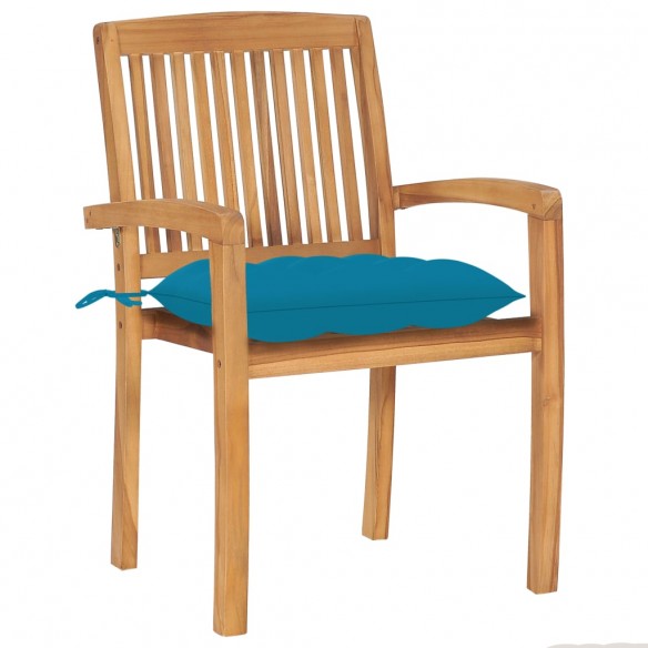 Chaises de jardin 2 pcs avec coussins bleu clair Bois de teck