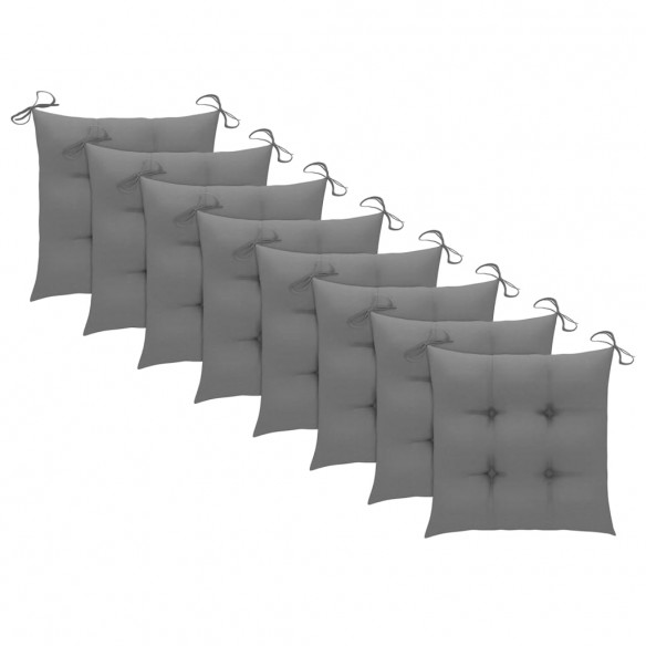 Chaises de jardin avec coussins gris 8 pcs Bois de teck massif