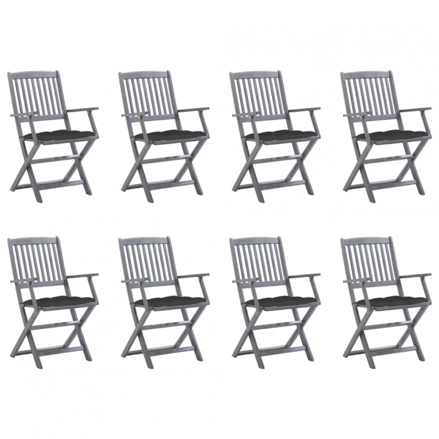 Chaises pliables d'extérieur 8 pcs avec coussins Bois d'acacia