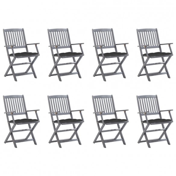 Chaises pliables d'extérieur 8 pcs avec coussins Bois d'acacia