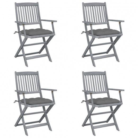 Chaises pliables d'extérieur 4 pcs avec coussins Bois d'acacia