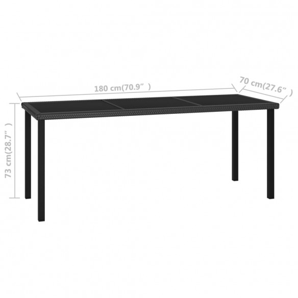 Table à dîner de jardin Noir 180x70x73 cm Résine tressée