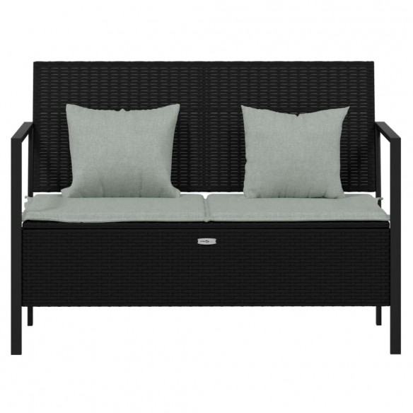 Banc de Jardin à 2 Places avec Coussins Noir Résine Tressée