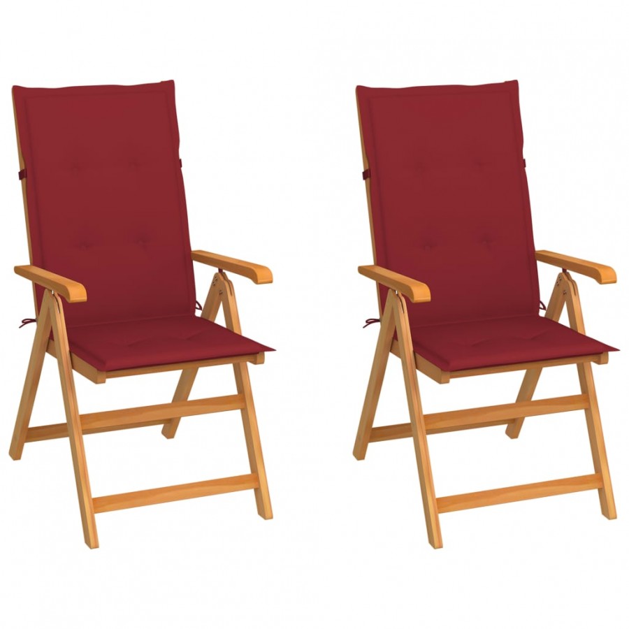 Chaises de jardin 2 pcs avec coussins bordeaux Bois de teck