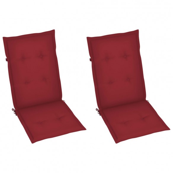 Chaises de jardin 2 pcs avec coussins bordeaux Bois de teck