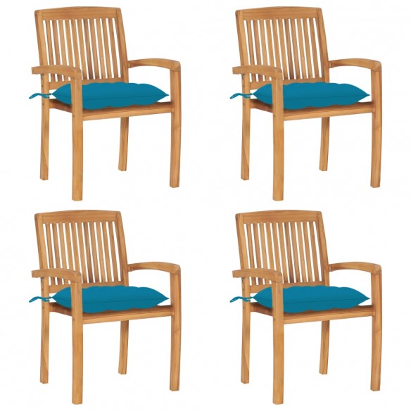 Chaises de jardin empilables avec coussins 4 pcs Teck solide