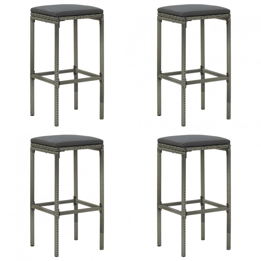 Tabourets de bar avec coussins lot de 4 gris résine tressée