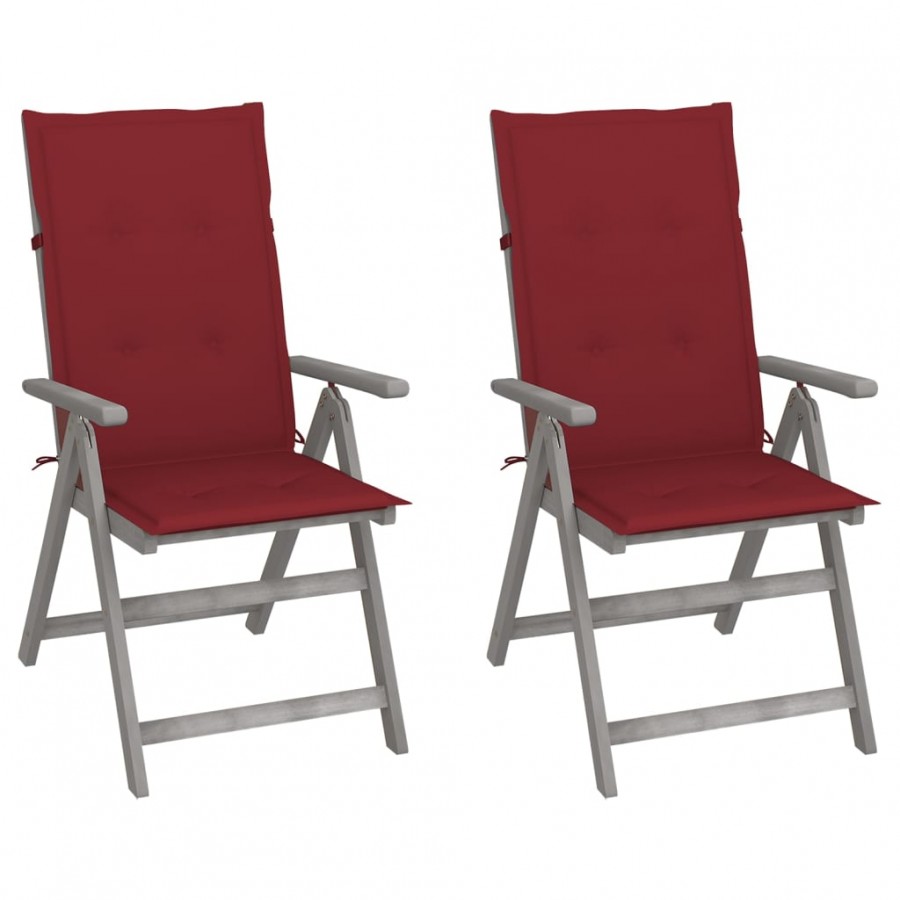 Chaises inclinables de jardin 2 pcs avec coussins Bois d'acacia