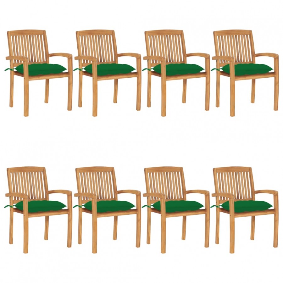 Chaises de jardin empilables avec coussins 8 pcs Teck solide