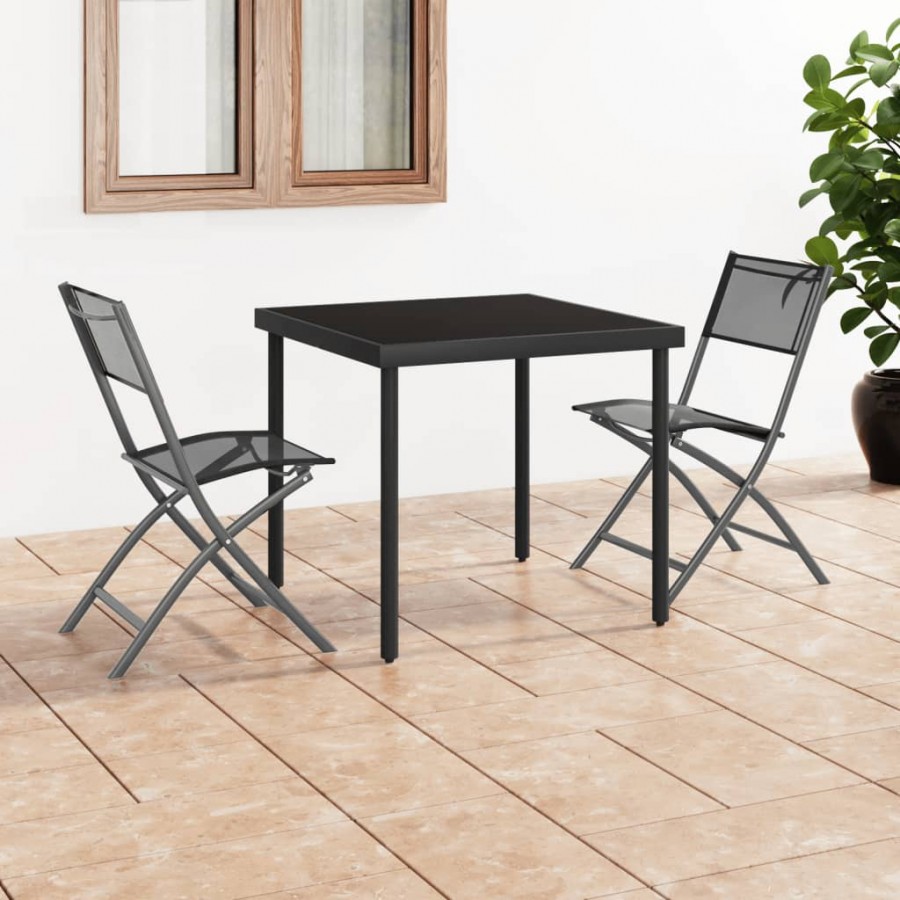 Chaises d'extérieur pliables 2 pcs Noir Acier et textilène