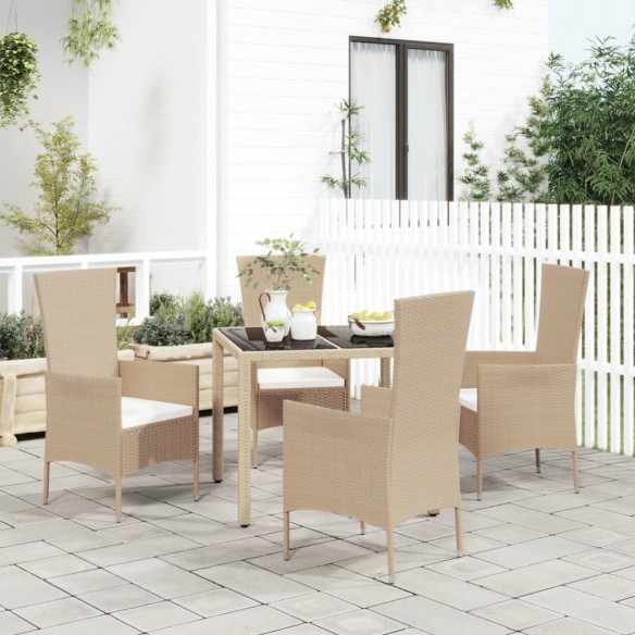 Ensemble à manger de jardin avec coussins 5pcs Beige poly rotin