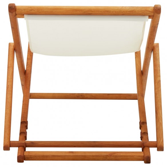 Chaise pliable de plage Bois d'eucalyptus et tissu Blanc crème