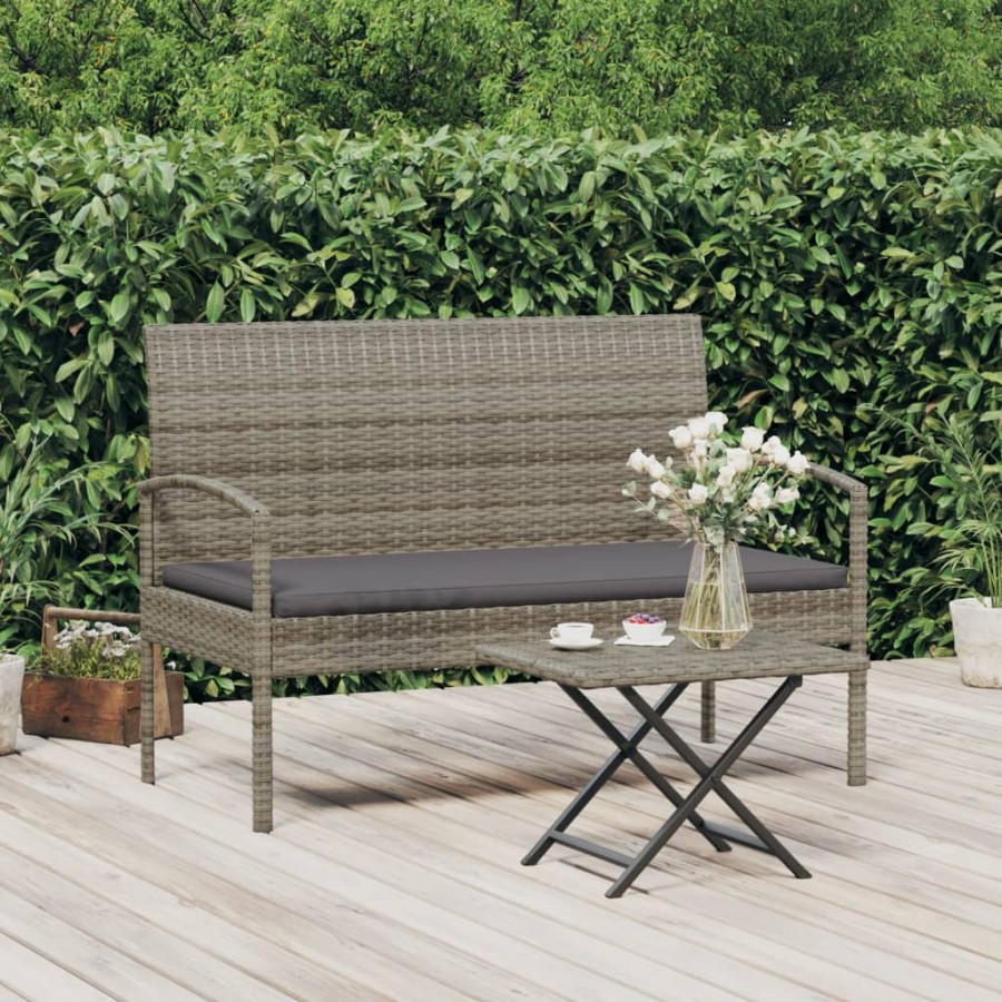 Banc de jardin avec coussin gris 105 cm résine tressée