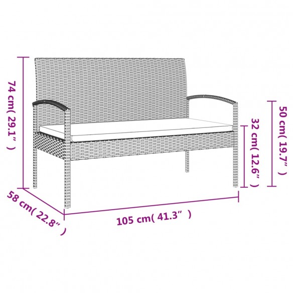 Banc de jardin avec coussin gris 105 cm résine tressée