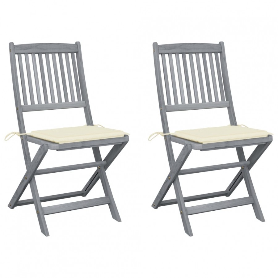 Chaises pliables d'extérieur 2 pcs avec coussins Bois d'acacia