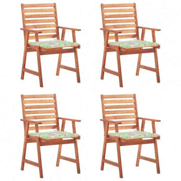 Chaises à dîner d'extérieur 4 pcs avec coussins Acacia massif