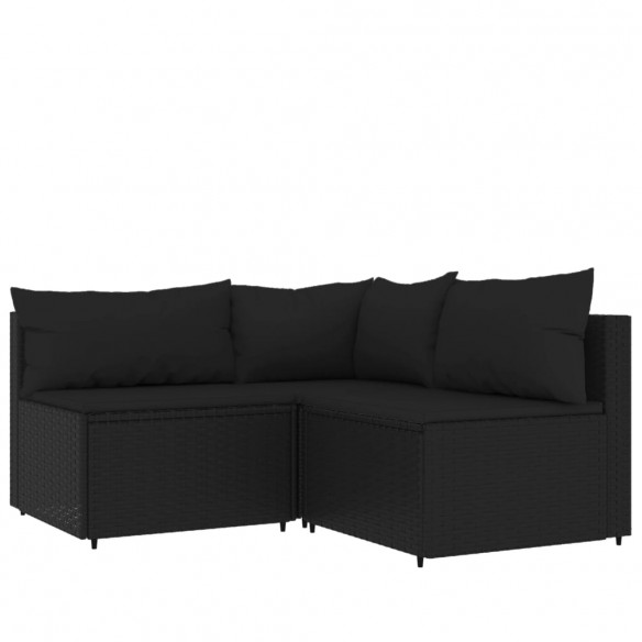 Salon de jardin 4 pcs avec coussins Noir Résine tressée