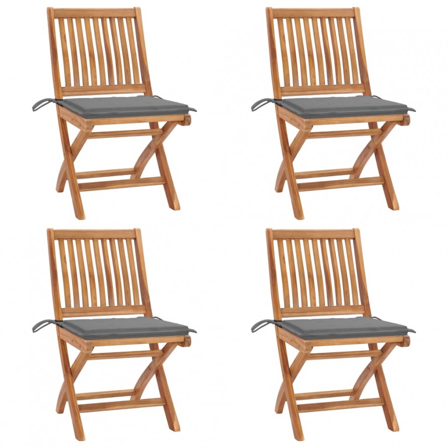 Chaises pliables de jardin avec coussins 4 pcs Teck solide