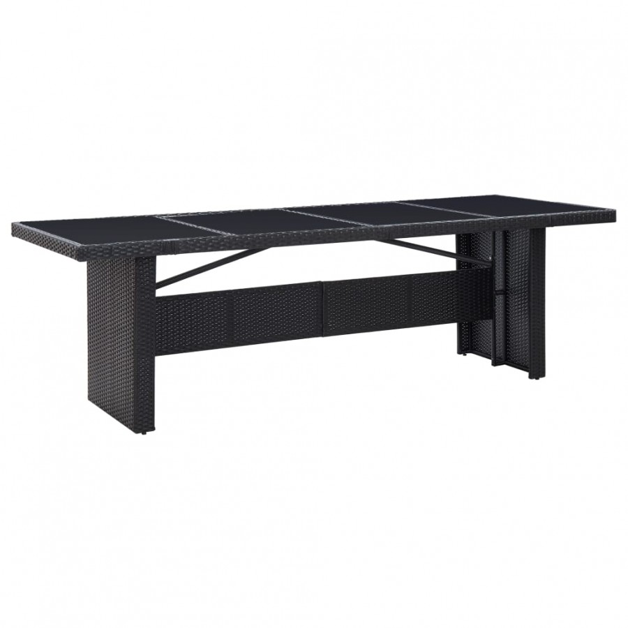 Table de jardin Noir 240x90x74 cm Résine tressée et verre