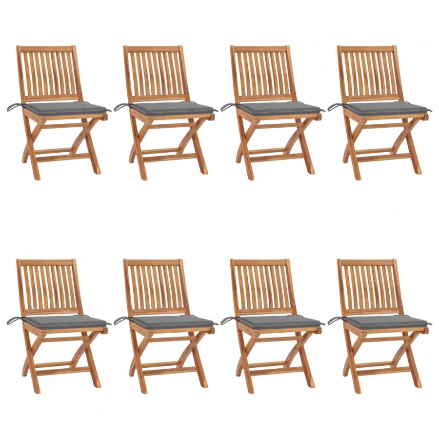 Chaises pliables de jardin avec coussins 8 pcs Teck solide