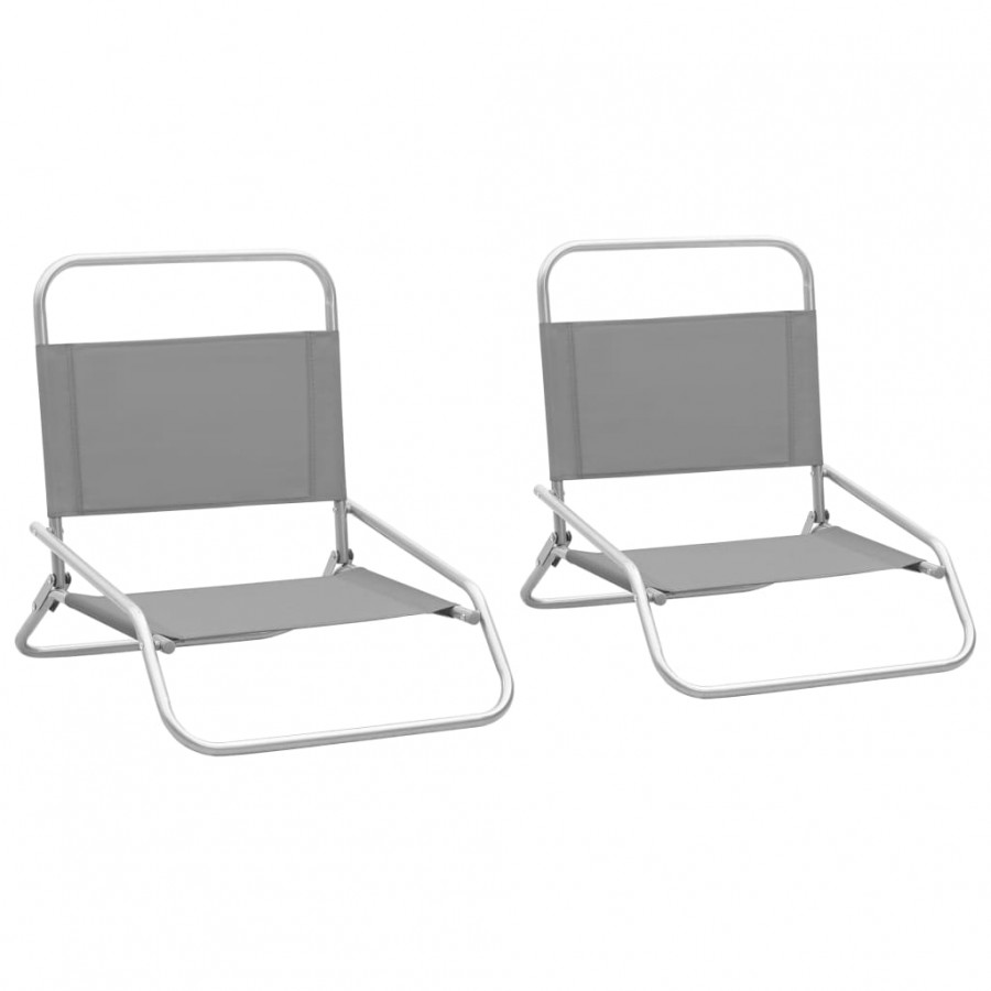 Chaises de plage pliables 2 pcs Gris Tissu