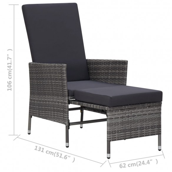 Chaise inclinable de jardin avec coussins Résine tressée Gris