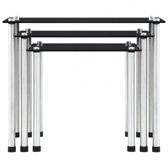 Tables gigognes 3 pcs Noir Verre trempé