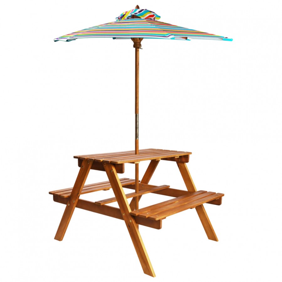 Table à pique-nique et parasol enfants 79x90x60cm Acacia solide