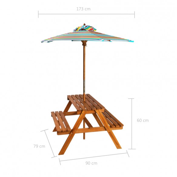 Table à pique-nique et parasol enfants 79x90x60cm Acacia solide