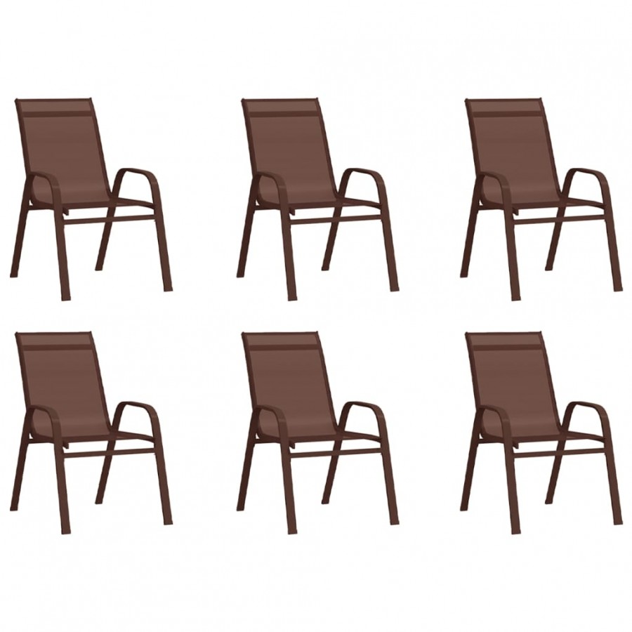 Chaises empilables de jardin 6 pcs Marron Tissu textilène