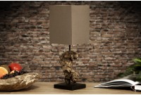 Lampe de 15cm en bois flotté et lin marron