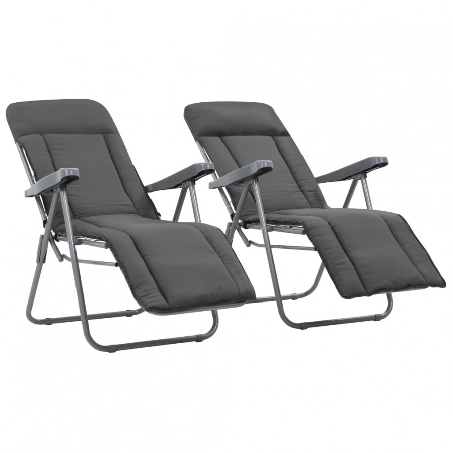 Chaises pliables de jardin avec coussins 2 pcs Gris