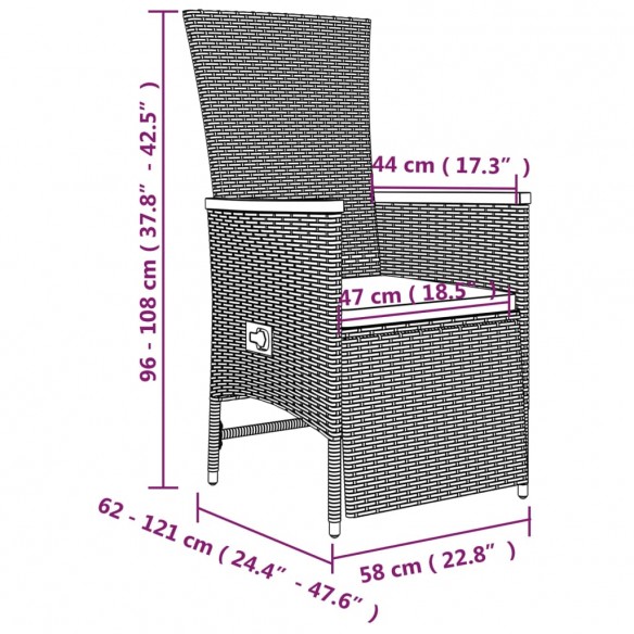 Ensemble à manger de jardin 3 pcs avec coussins Gris