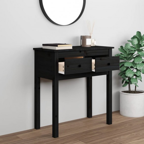 Table console Noir 70x35x75 cm Bois massif de pin