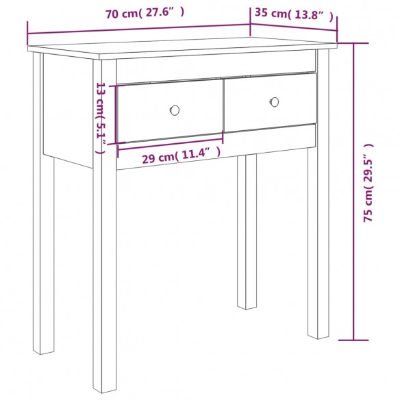 Table console Noir 70x35x75 cm Bois massif de pin