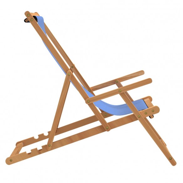 Chaise de plage pliable Bois de teck solide Bleu