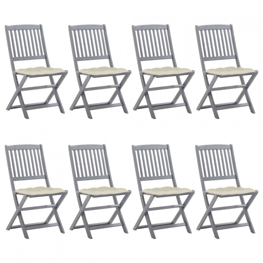 Chaises pliables d'extérieur 8 pcs avec coussins Bois d'acacia