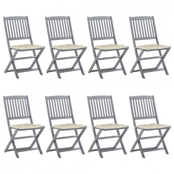 Chaises pliables d'extérieur 8 pcs avec coussins Bois d'acacia