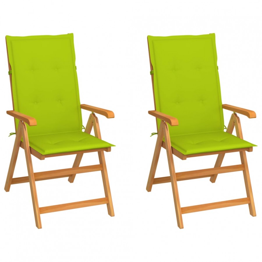 Chaises de jardin 2 pcs avec coussins vert vif Bois de teck