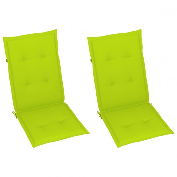 Chaises de jardin 2 pcs avec coussins vert vif Bois de teck