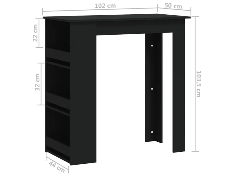 Table de bar avec rangement Noir 102x50x103,5 cm Aggloméré