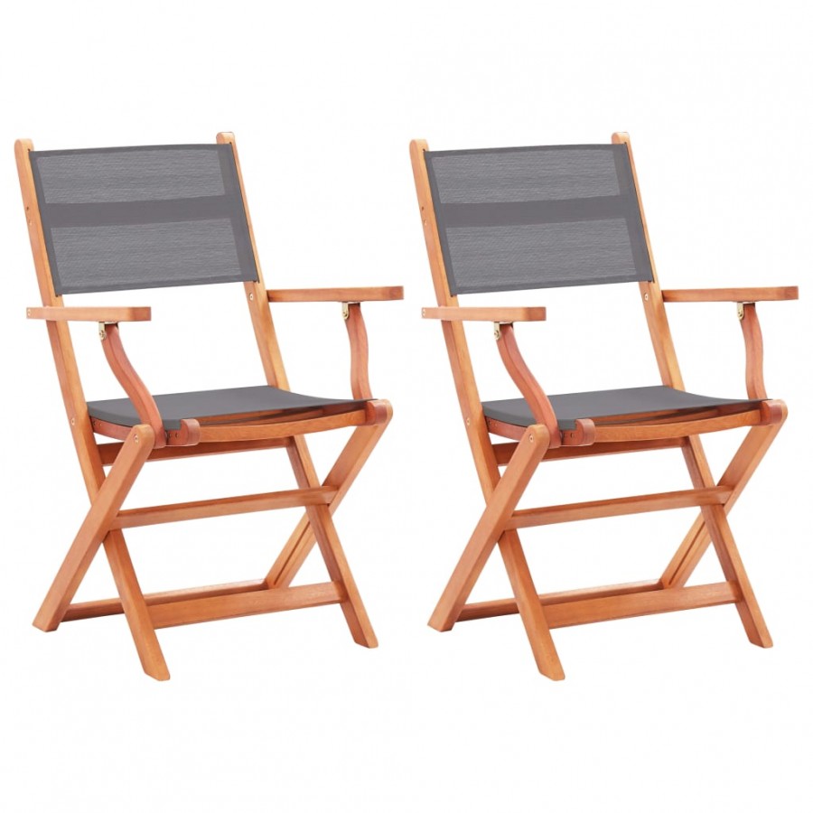 Chaises pliables de jardin 2 pcs Gris Eucalyptus et textilène