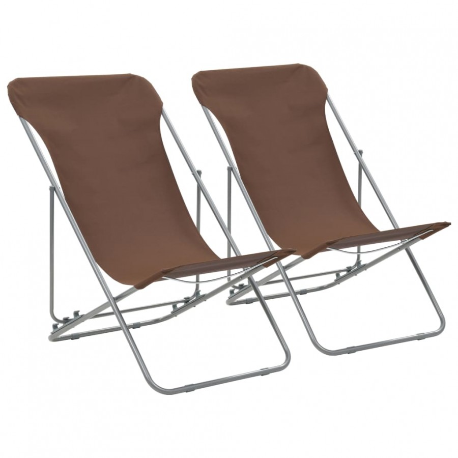 Chaises de plage pliables 2 pcs Acier et tissu oxford Marron