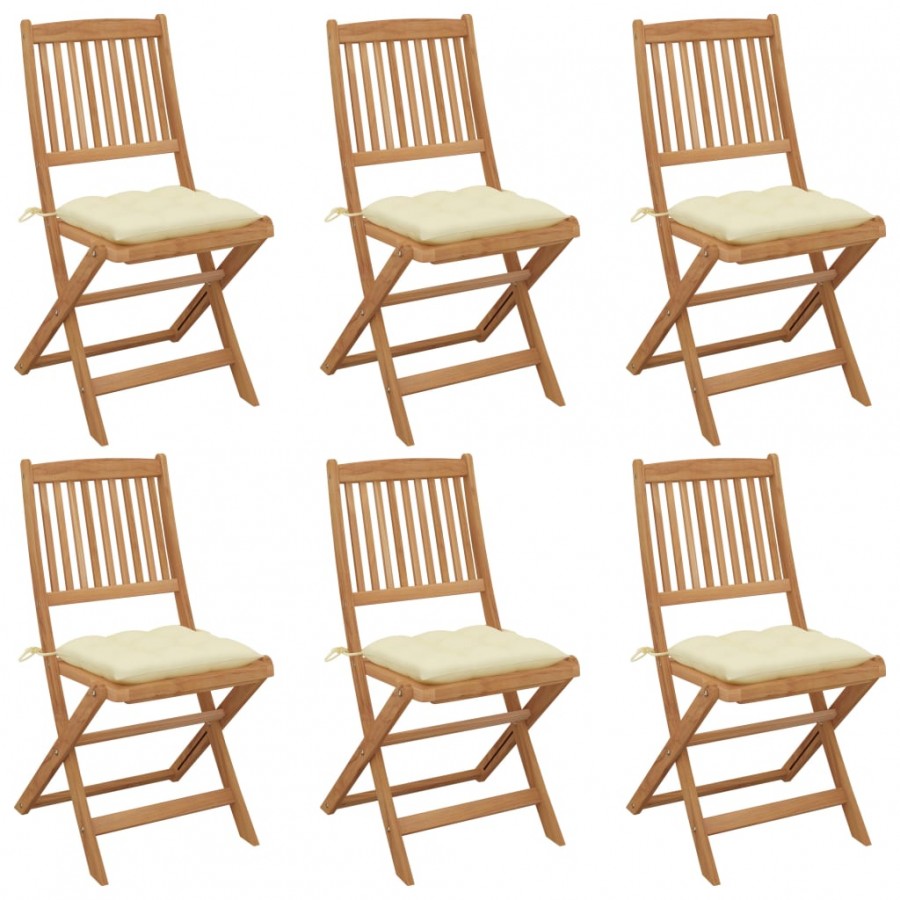 Chaises pliables de jardin 6 pcs avec coussins Bois d'acacia