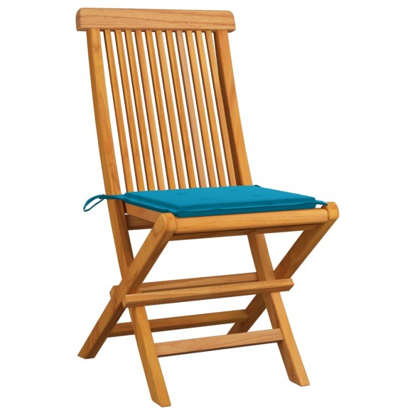 Chaises de jardin avec coussins bleu 6 pcs Bois de teck massif