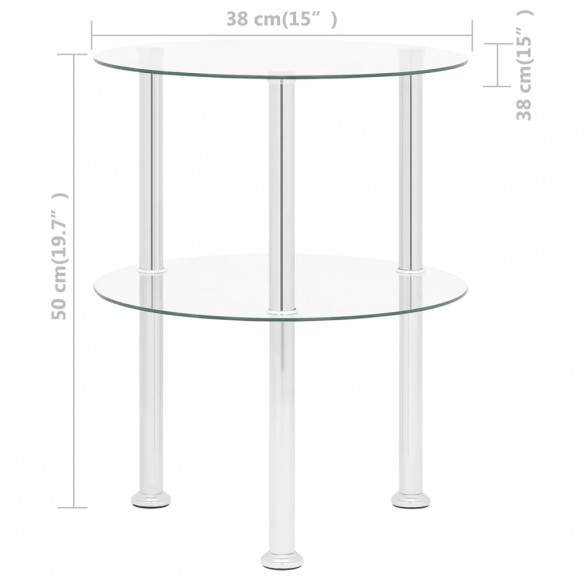 Table d'appoint 2 niveaux Transparent 38 cm Verre trempé